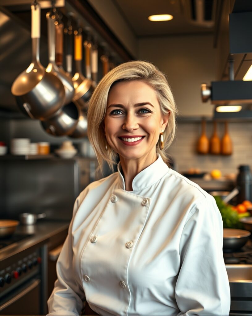 Ada an AI chef smiling in her kitchen 